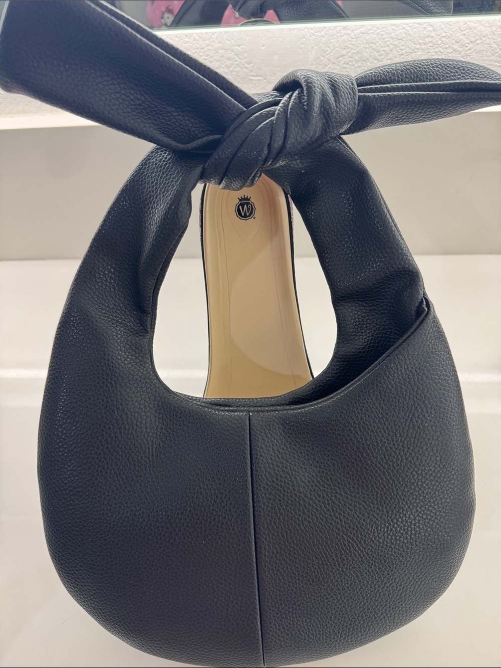BCBG Black Knotted Handle Pebbled Hobo Bag